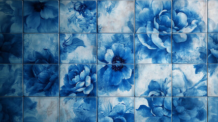 Wall Mural - Blue Flower Tile Wallpaper Background