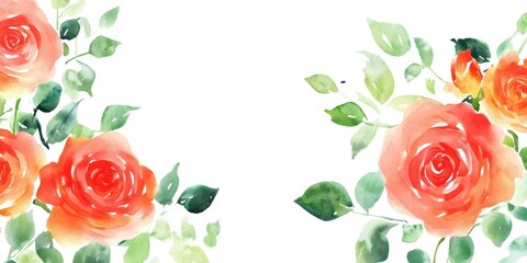 Wall Mural - Watercolor rose floral border