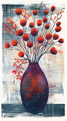 Canvas Print - Blue and orange vase bouquet plant pattern illustration poster background