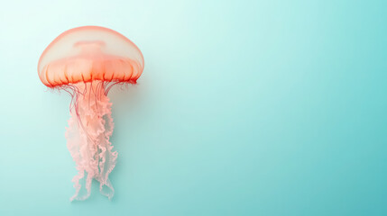 elegant jellyfish floating on a serene pastel blue background