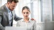 © Htet Wai Phyo - Blurred Asia workplace harassment scene, businessman's hand touch to woman shoulder at office