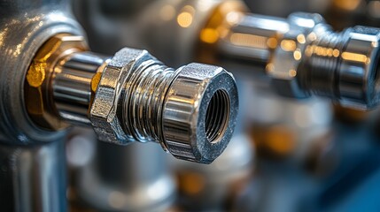 Closeup of a Metal Pipe Fitting with a Nut and Threads