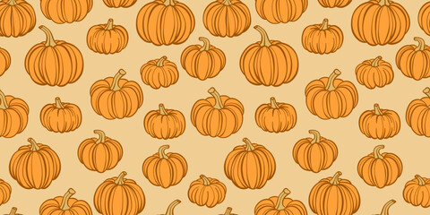 Wall Mural - Pumpkin backgorund pattern orange autumn wallpaper design, cover image