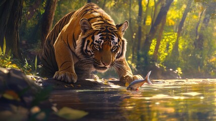 Poster - Tiger Stalking Prey in the Forest