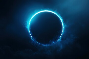 Canvas Print - Glowing Blue Circle with Smoke on Dark Background