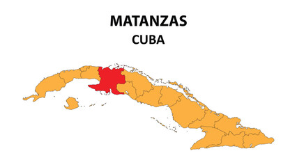 Sticker - Matanzas Map is highlighted on the Cuba map with detailed state and region outlines.