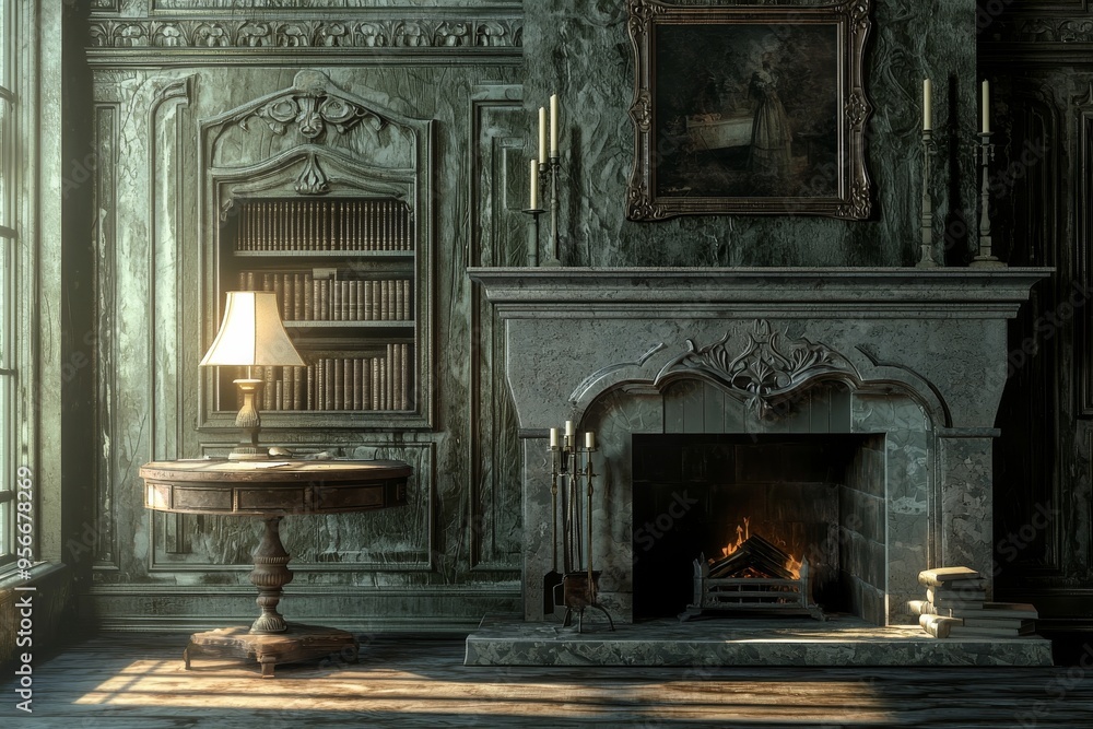 This stock image shows a vintage Victorian mansion with very luxurious ...