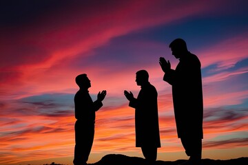 Wall Mural - Praying Man Silhouette Under Colorful Sunset Sky