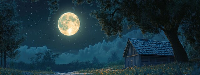 Aufkleber - 3D cartoon rendering featuring a full moon