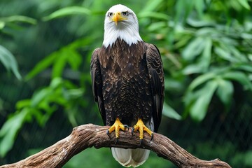 Wall Mural - Bald Eagle Perched on a Branch in a Lush Forest Setting