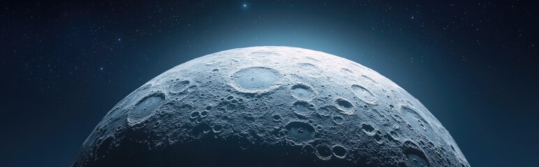 Poster - 3D cartoon illustration featuring a half moon backdrop showcasing a realistic depiction of the moon Earth s sole permanent natural satellite