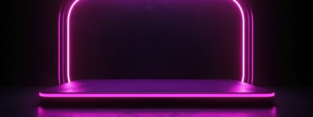 Aufkleber - Futuristic product display stage featuring purple neon lighting against a dark backdrop 3D rendered illustration