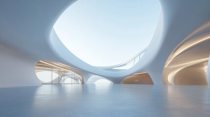 Poster - Abstract modern architectural background featuring an empty open interior space 3D rendering