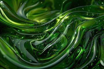 Poster - close up horizontal illustration of green shiny fluid abstract background