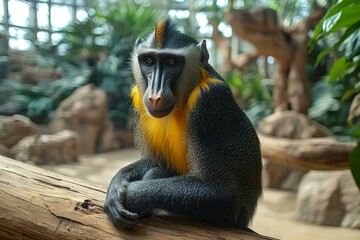 Poster - Yellow-backed Duiker Monkey Sitting on a Log