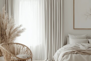 Wall Mural - Featuring white and cream pillows on the bed, this modern bedroom has country interior design