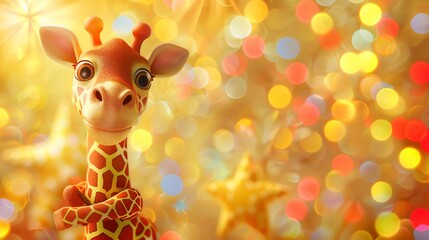 Sticker - A cute cartoon giraffe with a bokeh background.