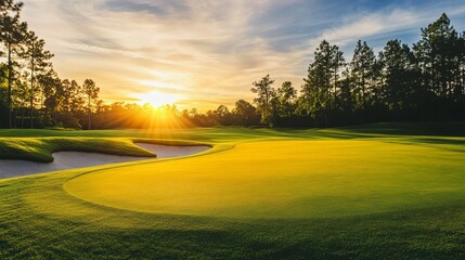 Wall Mural - Tranquil Golf Course at Sunset