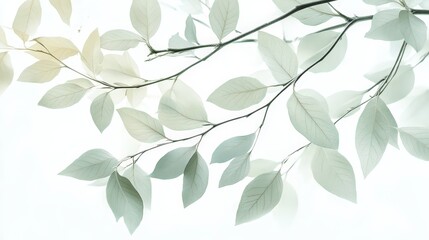 Poster - Pastel-hued leaves and branches in natural serenity for artistic design.