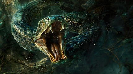 Poster - Close Up of a Venomous Snake with Fangs