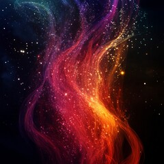 Wall Mural - Abstract colorful flowing light streaks with sparkles on a dark background.