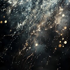 Sticker - Abstract firework display with sparkling trails and smoke in the night sky.