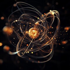 Wall Mural - Abstract glowing sphere with swirling orbits of light on a black background.