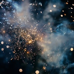 Poster - Abstract image of sparks and smoke from a welding torch on a black background.