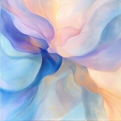 Poster - Abstract painting with flowing blue, purple and orange colors.