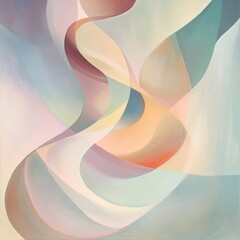 Poster - Abstract painting with flowing, curved lines in pastel colors.