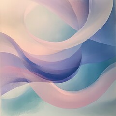 Sticker - Abstract painting with soft, flowing lines in shades of pink, blue, and white.