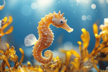 Canvas Print - A Close-Up of a Seahorse in an Underwater Environment