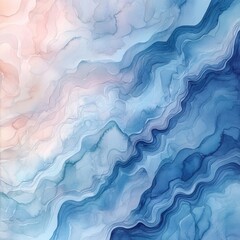 Canvas Print - Abstract watercolor background with blue and pink colors in wavy pattern.