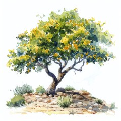 Wall Mural - Aromatic Wellness: Essence of Frankincense Tree in Watercolor Illustration