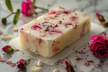 Wall Mural - Artisanal Rose Spa Soap with Fragrant Floral Illustration For Bathing Bliss