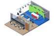 © Golden Sikorka - Isometric TV studio. NEWS studio with light equipment ready for recordind release.