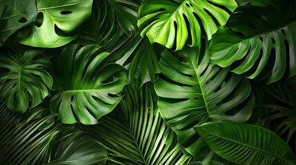 Wall Mural - Overlapping Vibrant Green Tropical Leaves Perfect for Nature-Inspired Designs