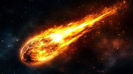 Wall Mural - blazing meteor streaking through space, fiery comet with a glowing trail in the night sky, intense c