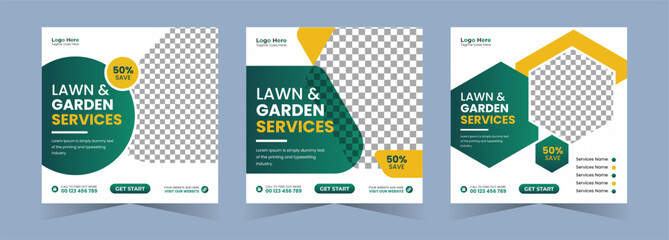 Lawn care and gardening services social media Instagram post web banner design