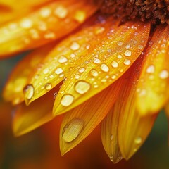 Canvas Print - Close-up of a bright orange flower petal covered in water droplets.