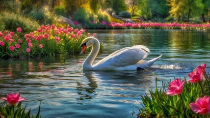 Wall Mural - swan on the lake