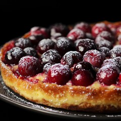 Wall Mural - Close-up of a delicious cherry tart dusted with powdered sugar.