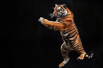 Wall Mural - A Tiger Leaps in Mid-Air with its Paws Extended