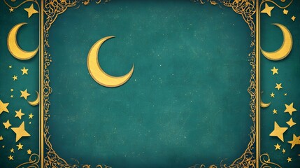 Wall Mural - Festive Eid al-Fitr Wallpaper with Teal Background and Gold Celestial