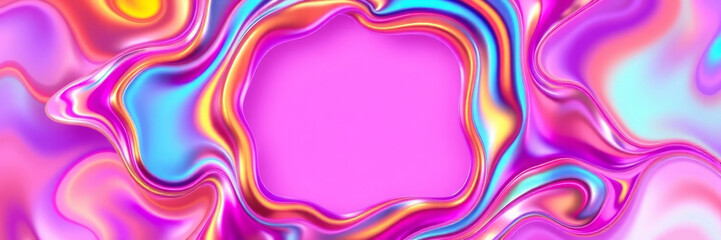 Wall Mural - Fluid liquid background with frame. Holographic foil. Vector illustration, Holographic abstract background with iridescent rainbow gradient, abstract colorful background with space for your text.