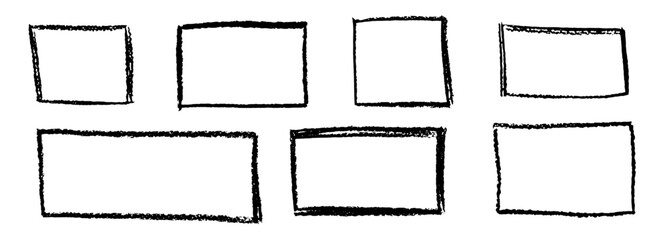 Wall Mural - set of wax pencil hand drawn frames. collection of writing by children pastel rectangular and square