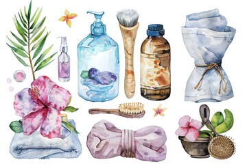 Poster - Luxury Spa Treatment. Watercolor Illustration of Wellness and Beauty Accessory Collection