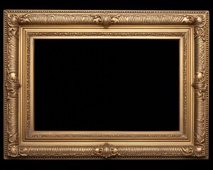 a close up of a gold frame with a black background