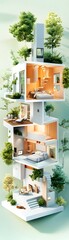 Poster - Modern Home Interior Design with Green Roof and Trees.