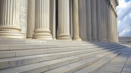 Sticker - Classical pillars and stairs in a building facade. Stone colonnade row architecture detail 